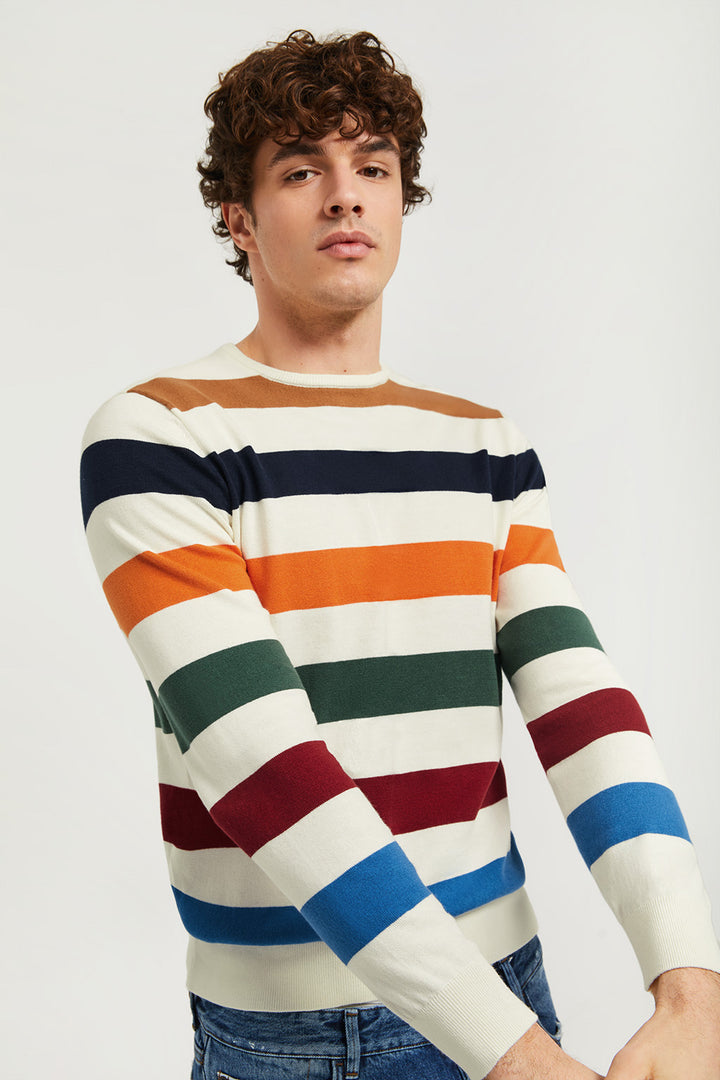 Jersey color block de rayas multicolor con cuello redondo y detalle en la manga