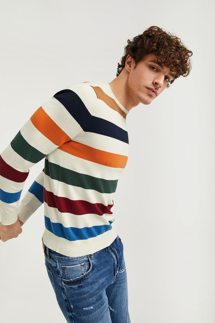 Jersey color block de rayas multicolor con cuello redondo y detalle en la manga