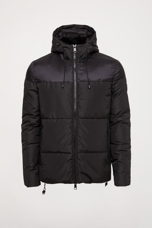 Black matte and glossy puffer jacket with sleeve patch