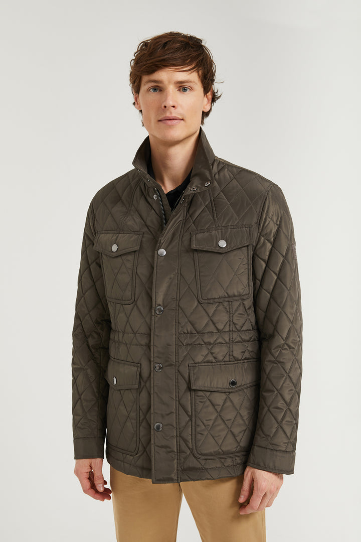 Chaqueta verde oliva acolchado diamante con bolsillos