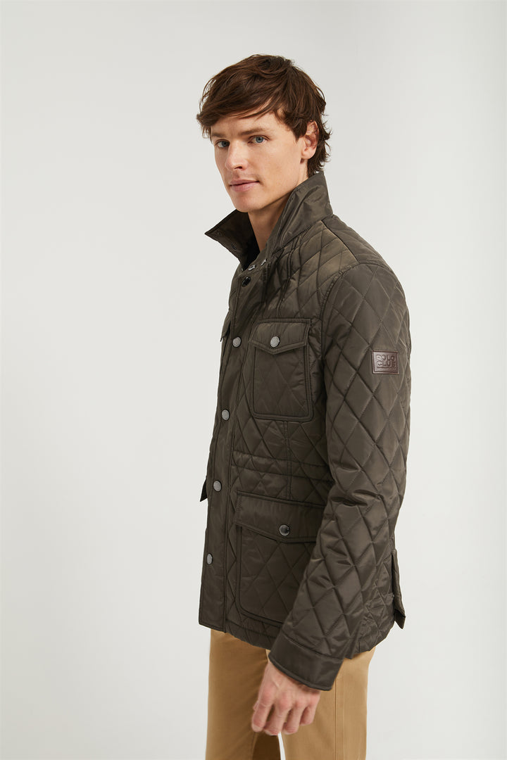 Chaqueta verde oliva acolchado diamante con bolsillos