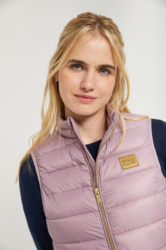 Mauve ultralight recycled Randa vest with Polo Club textile label