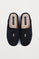 Black slippers with front embroidered logo in contrast colour