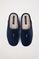 Navy-blue slippers with front embroidered logo in contrast colour