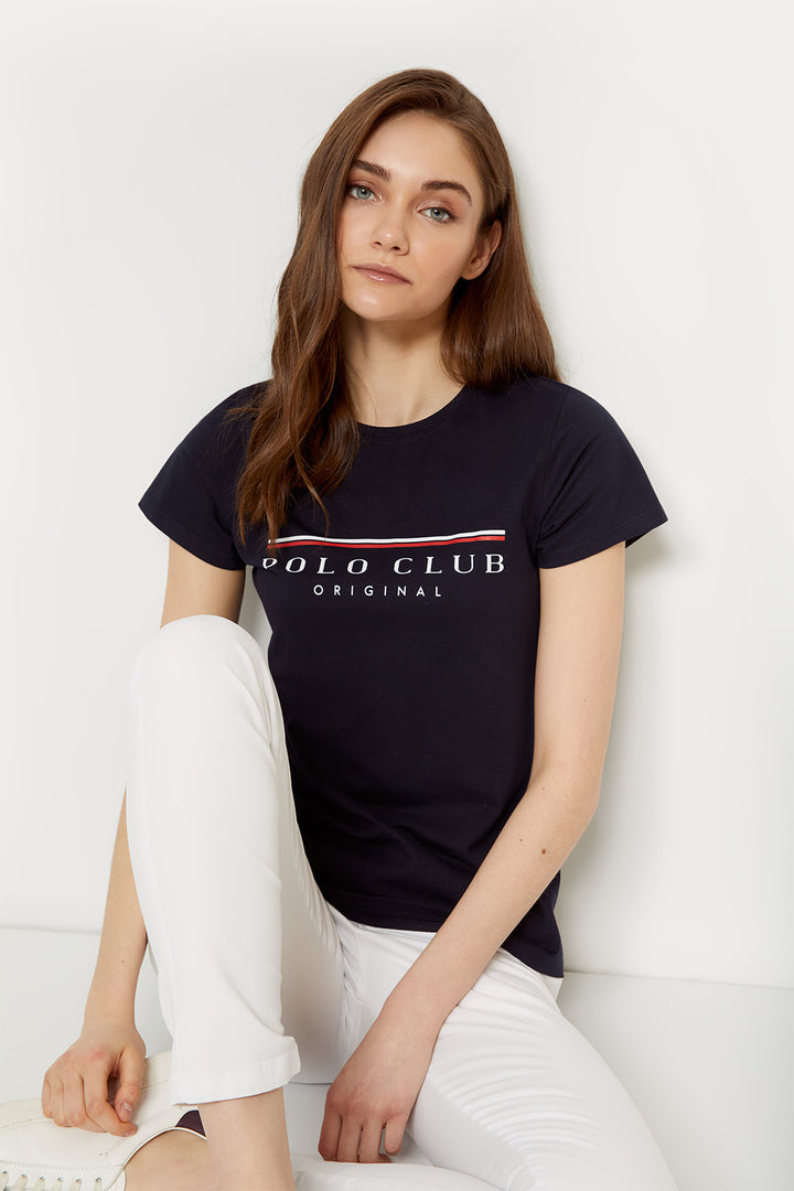 Camiseta azul marino con estampación gráfica frontal a dos tonos