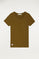 T-shirt orgânica caqui com decote redondo e logótipo bordado
