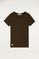 T-shirt orgânica castanha com decote redondo e logótipo bordado