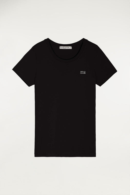 Camiseta orgánica negra de cuello redondo y logo bordado