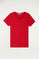 T-shirt orgânica vermelha com decote redondo e logótipo bordado