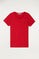 Camiseta orgánica rojo de cuello redondo y logo bordado