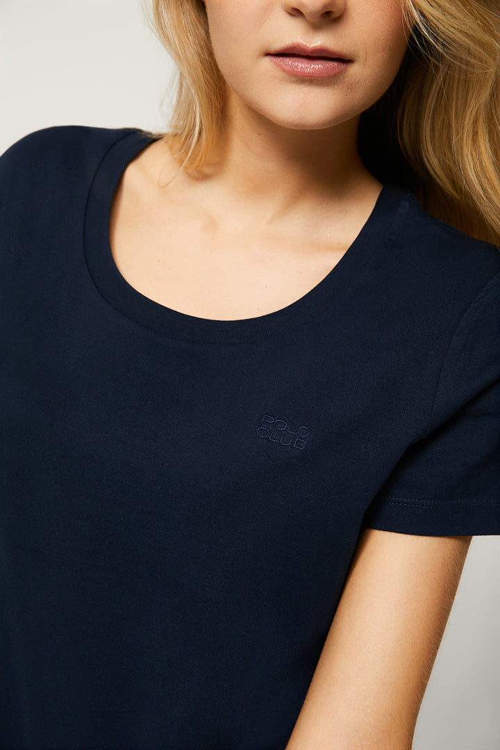 Camiseta orgánica marino de cuello redondo y logo bordado