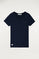 T-shirt orgânica azul marinho com decote redondo e logótipo bordado