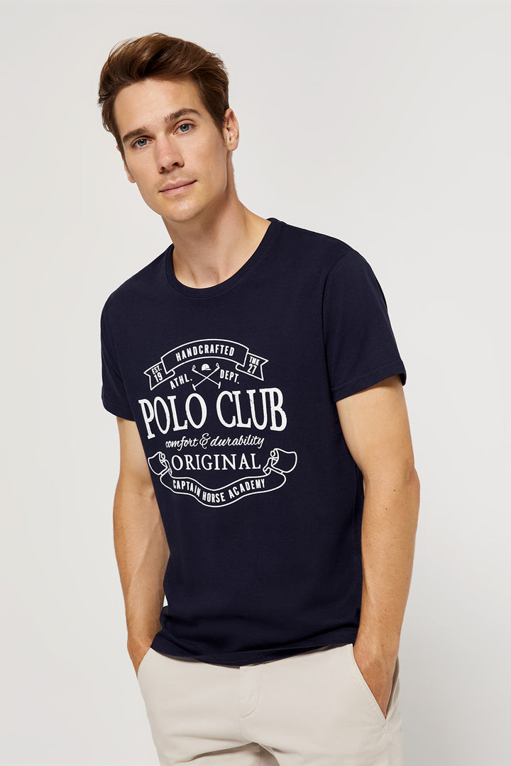 Camiseta de manga corta azul marino con print en el pecho