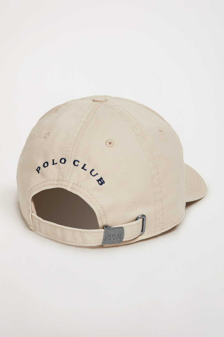 Beige cap with Rigby Go embroidered logo