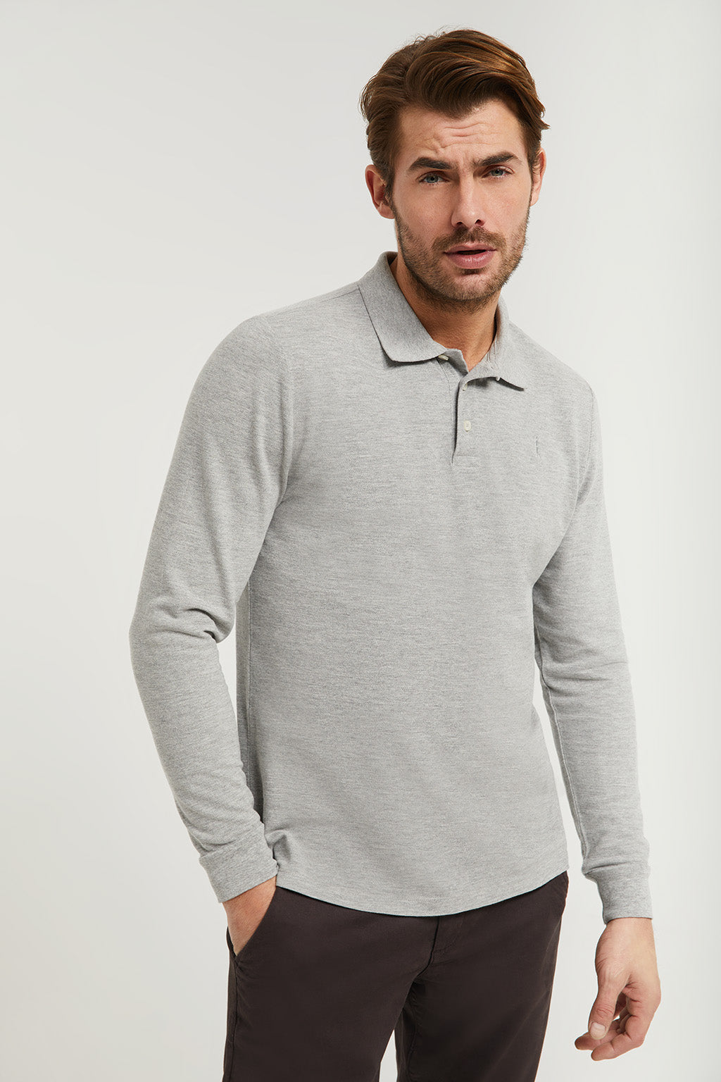 Polo manga online larga gris