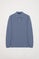 Denim-blue long-sleeve polo shirt with Rigby Go embroidery