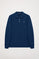 Indigo-blue long-sleeve polo shirt with Rigby Go embroidery