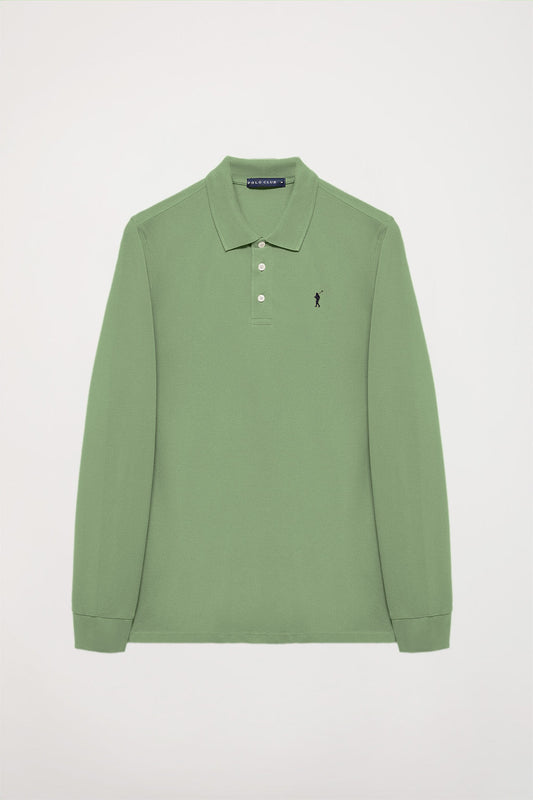 Polo de manga larga verde lodo con bordado Rigby Go