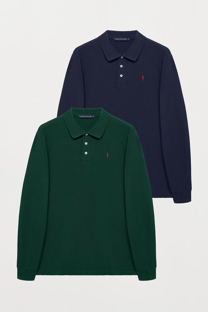 Pack de dois polos de manga comprida azul marinho e verde garrafa