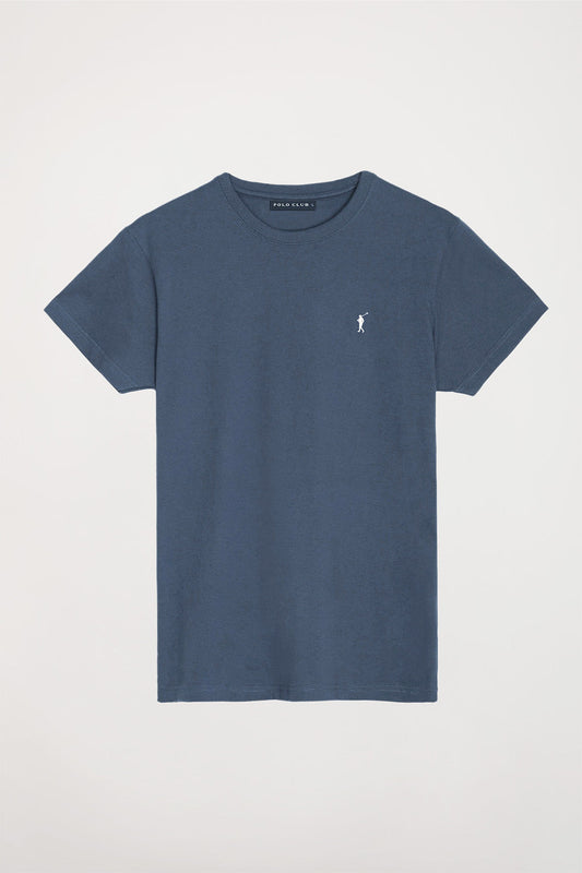T-shirt básica azul denim de algodão com logótipo Rigby Go