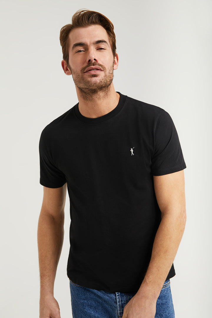 Black cotton basic T-shirt with Rigby Go logo