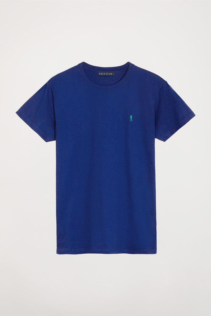 Royal-blue cotton basic T-shirt with Rigby Go logo