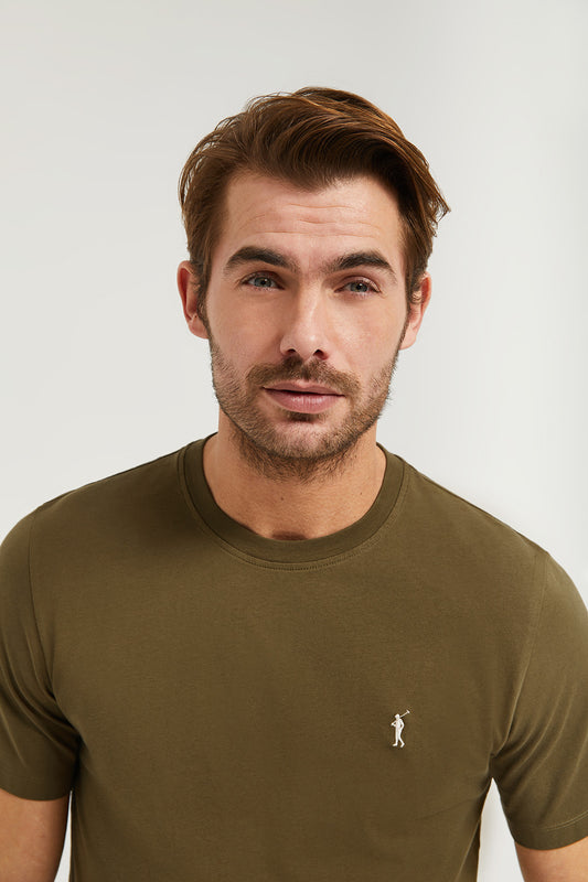 Olive-green cotton basic T-shirt with Rigby Go logo