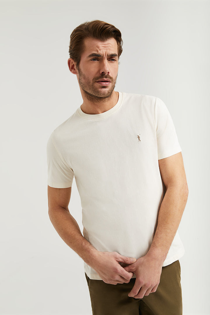T-shirt básica beige de algodão com logótipo Rigby Go
