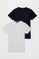 Pack de dos camisetas blanca y azul marino con cuello redondo y logo Rigby Go