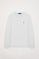 White long-sleeve basic T-shirt with Rigby Go logo