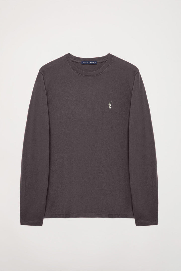 Asphalt-grey long-sleeve basic T-shirt with Rigby Go logo