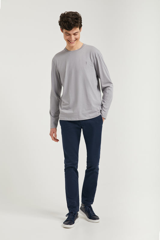 Grey long-sleeve basic T-shirt with Rigby Go logo