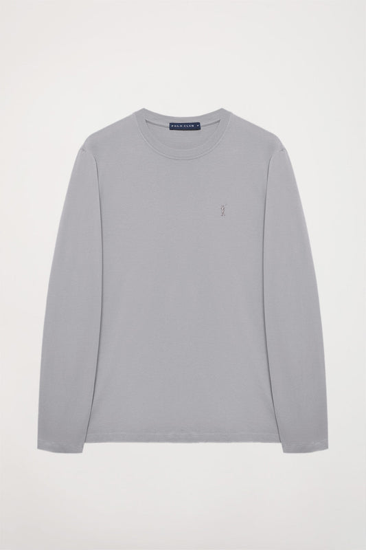 Grey long-sleeve basic T-shirt with Rigby Go logo