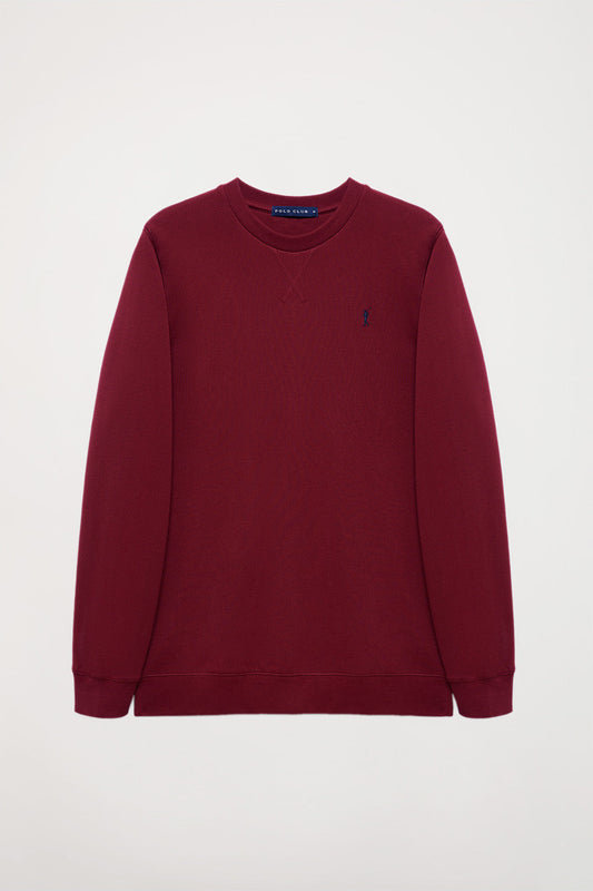 Maroon round-neck basic sweatshirt with Rigby Go logo