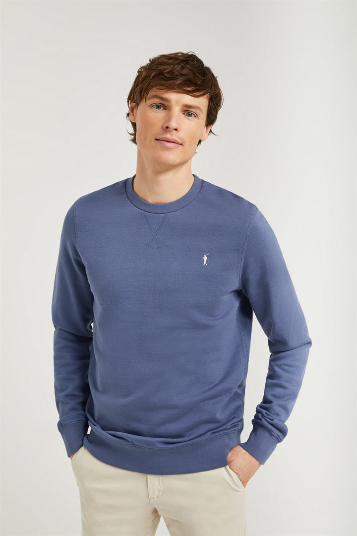 Sweatshirt básica azul denim com decote redondo e logótipo Rigby Go