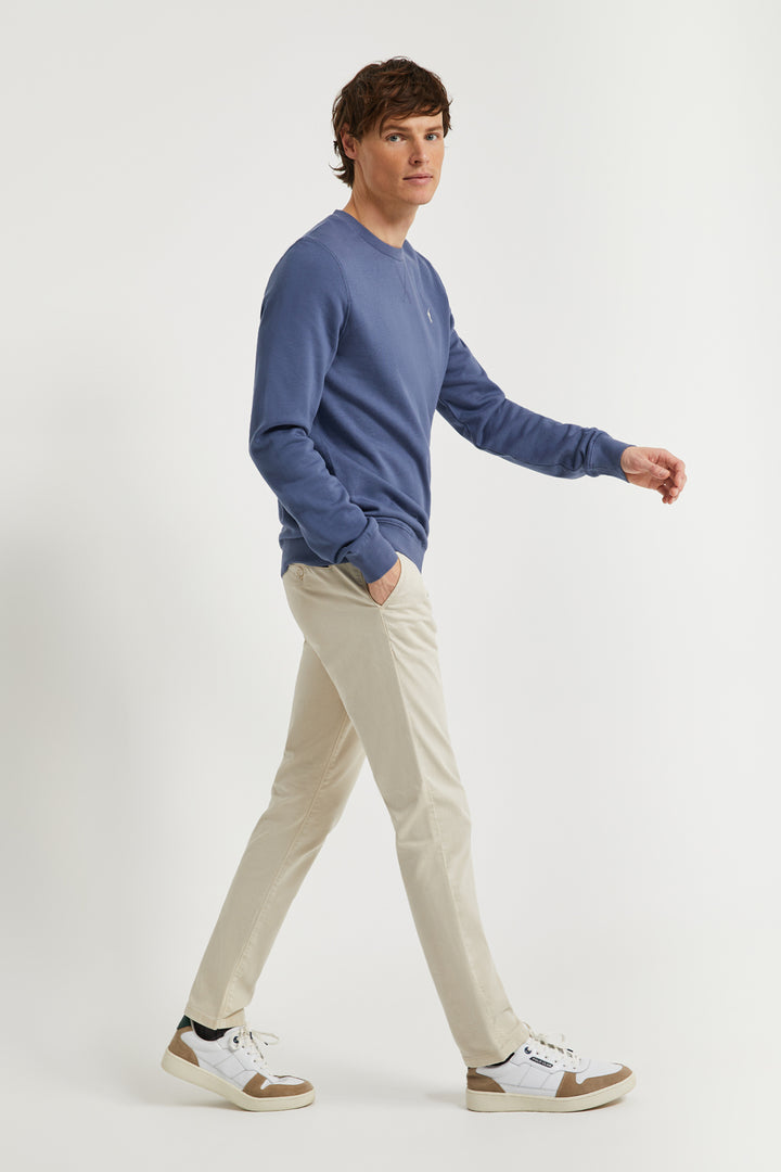 Sweatshirt básica azul denim com decote redondo e logótipo Rigby Go