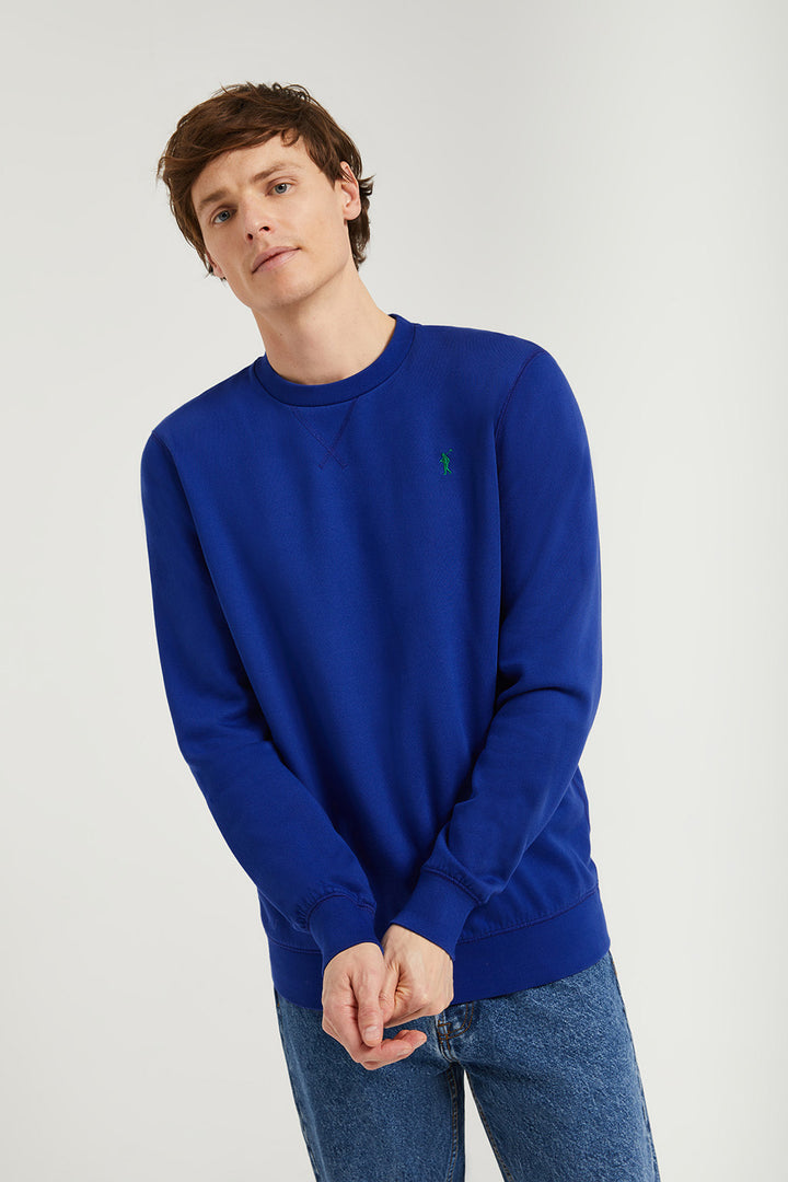 Sudadera básica de cuello redondo azul royal con logo Rigby Go