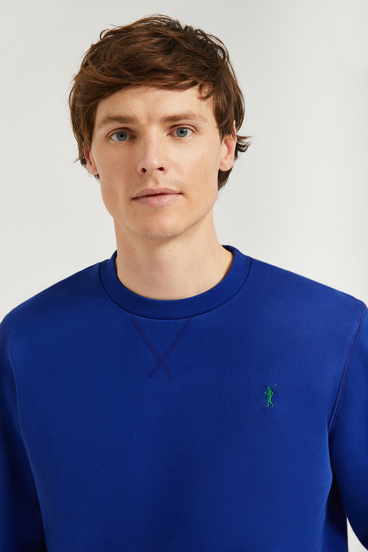 Sudadera básica de cuello redondo azul royal con logo Rigby Go