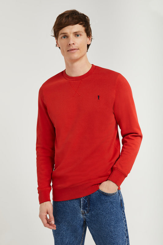 Red round-neck basic sweatshirt with Rigby Go logo