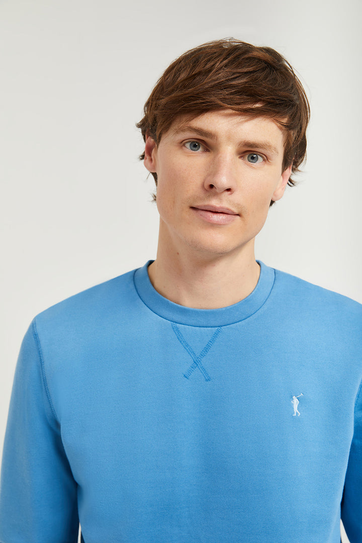 Sweatshirt básica azul profundo com decote redondo e logótipo Rigby Go