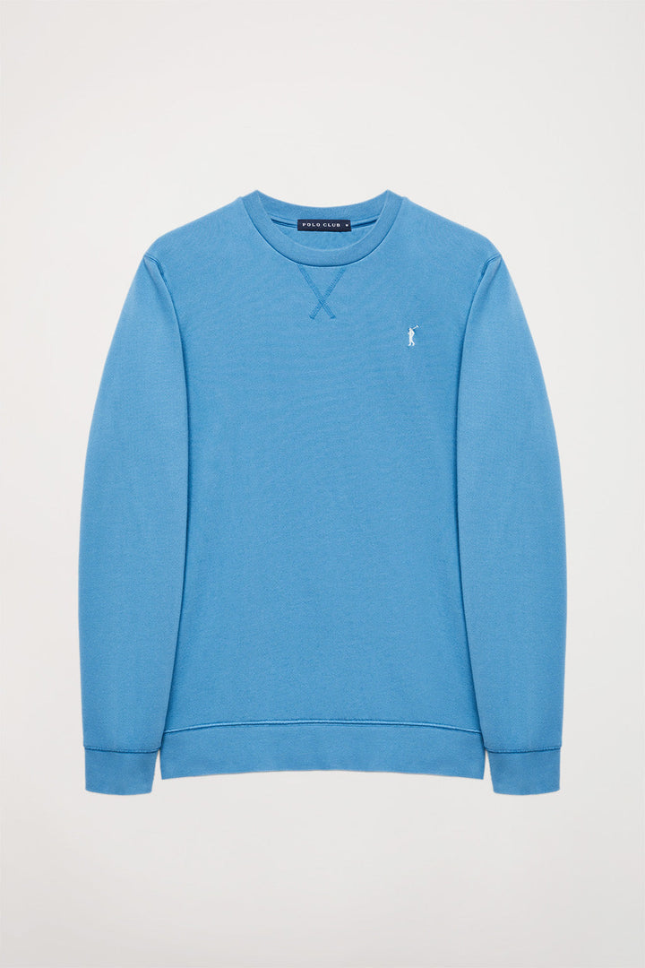 Sweatshirt básica azul profundo com decote redondo e logótipo Rigby Go
