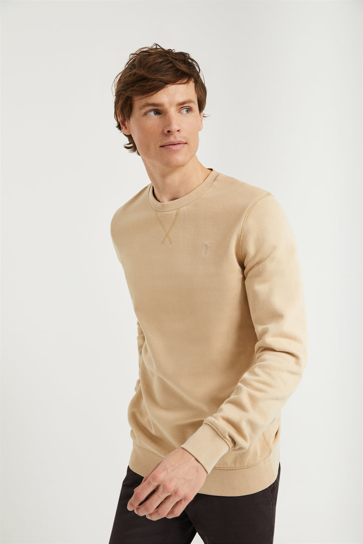 Sweatshirt básica cor de areia com decote redondo e logótipo Rigby Go
