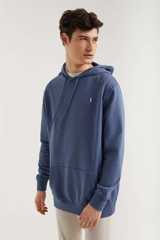 Sweatshirt com capuz e bolsos azul denim com logótipo Rigby Go