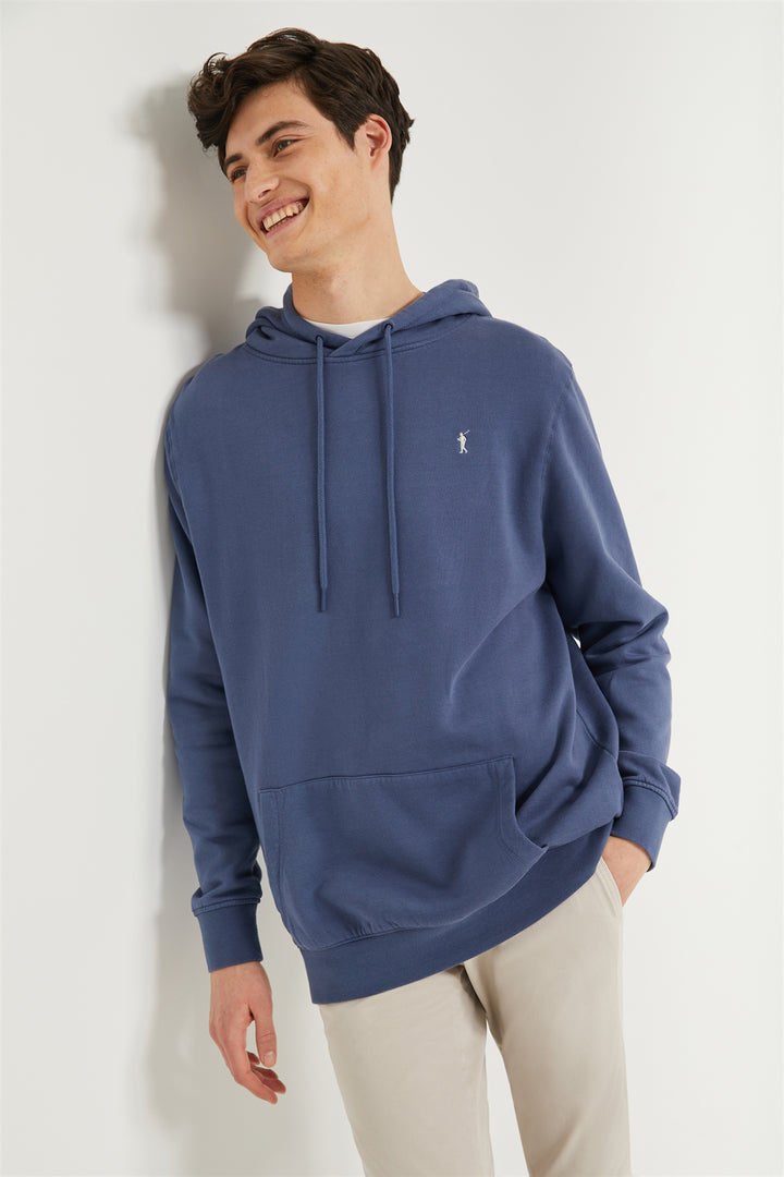 Sudadera con capucha y bolsillos azul denim con logo Rigby Go