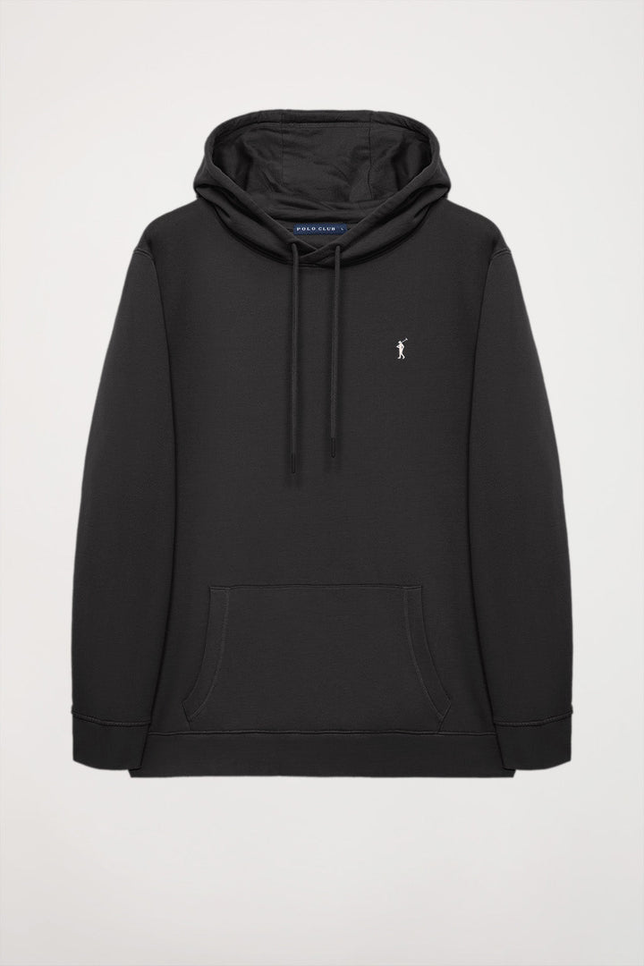 Asphalt-grey hoodie with pockets and Rigby Go logo