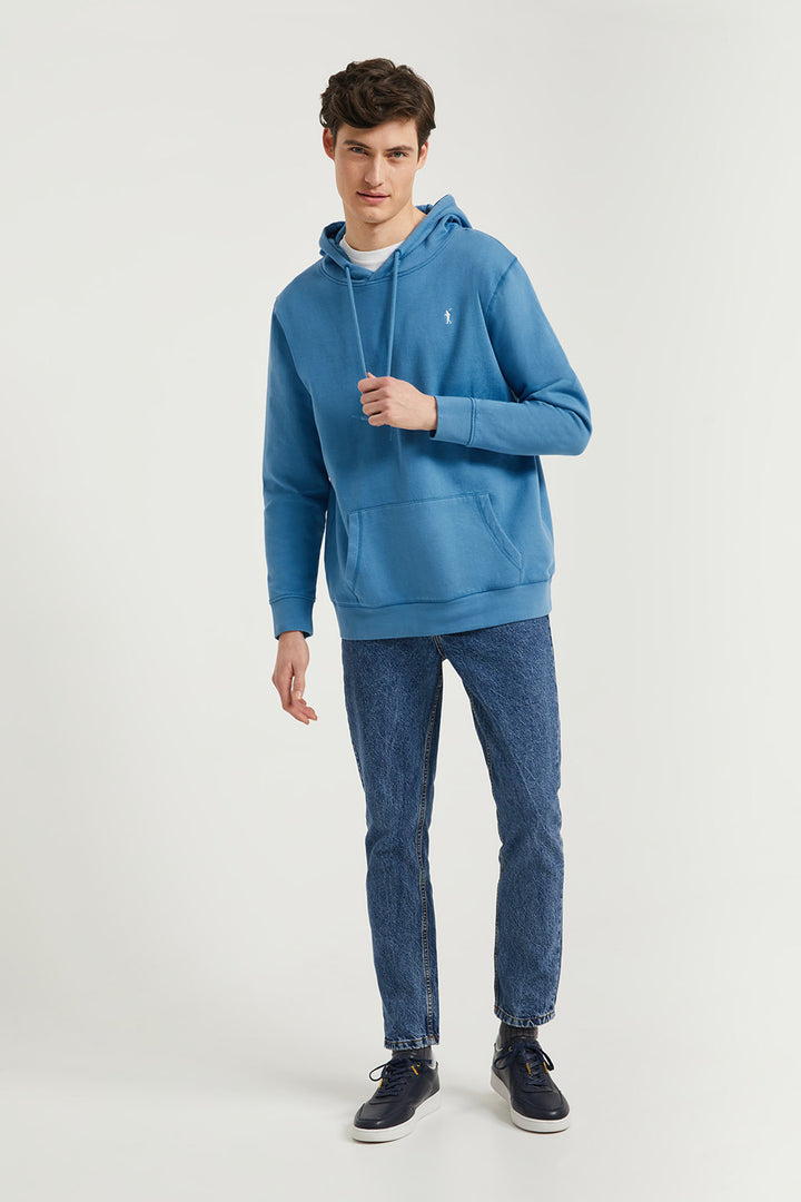 Sudadera con capucha y bolsillos azul profundo con logo Rigby Go