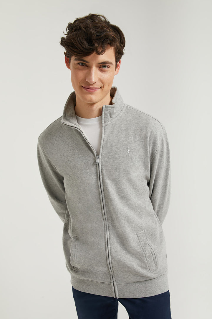 Sweatshirt aberta de gola alta em cinza vigoré com logótipo Rigby Go