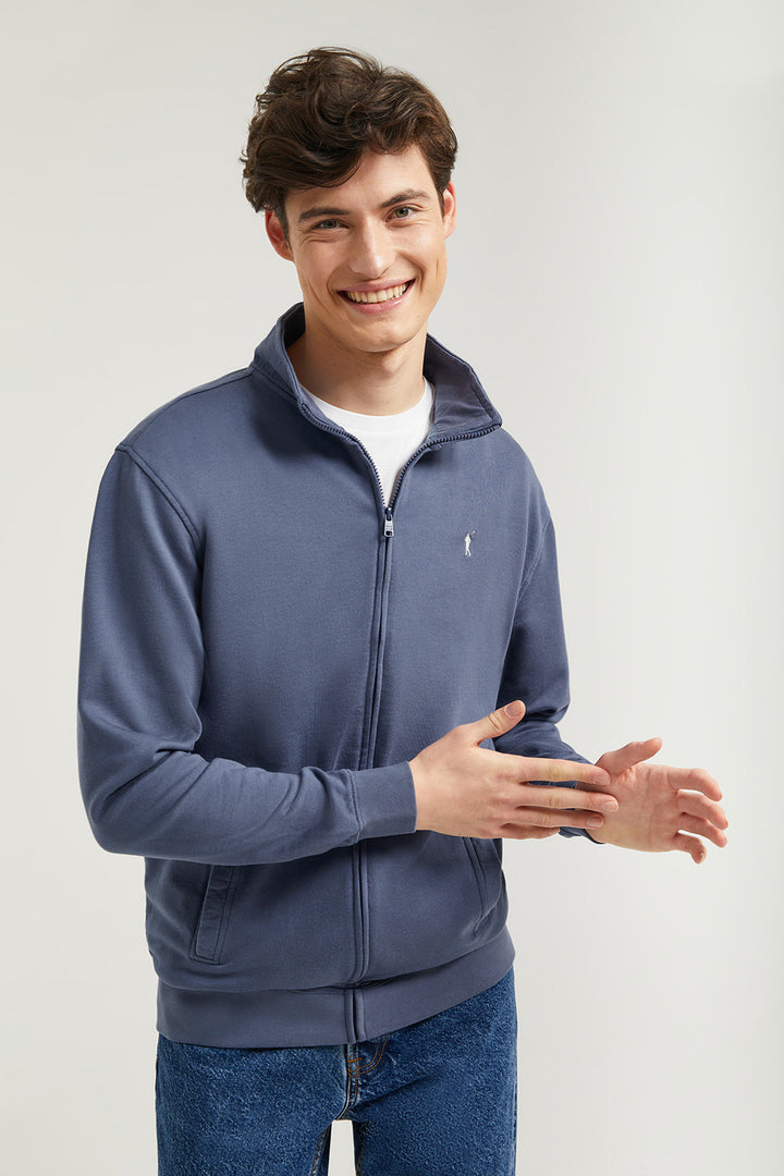 Sweatshirt aberta de gola alta em azul denim com logótipo Rigby Go