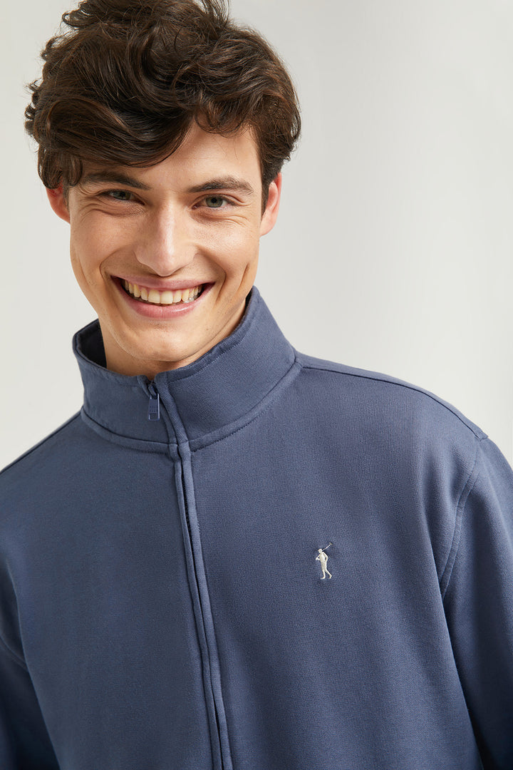 Sweatshirt aberta de gola alta em azul denim com logótipo Rigby Go