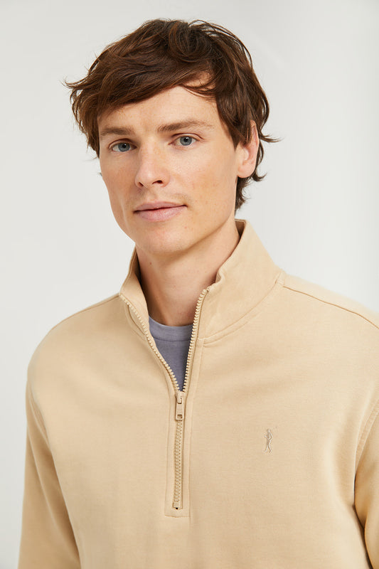 Sweatshirt com meio fecho-éclair cor de areia com logótipo Rigby Go